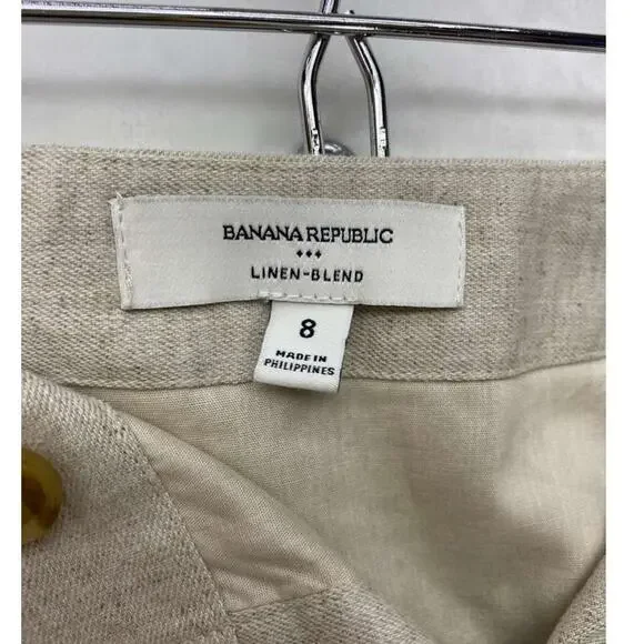 Banana Republic Linen Blend A-Line Front button detail Mini Skirt Sz 8 - Picture 5 of 10